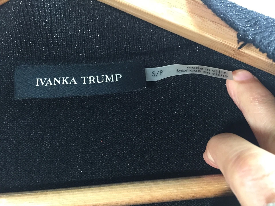 Ivanka Trump 女式 S 码开襟闪亮开衫黑色荷叶边 3/4 袖 — 第 4/4 张图片