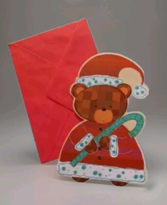 Unused Vintage Christmas Greeting Card & Env ~ Die Cut Bear By Design Portfolio