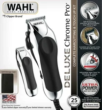 WAHL Deluxe Chrome Pro Complete Beard & Haircutting Clippers Kit 25 Pieces NEW