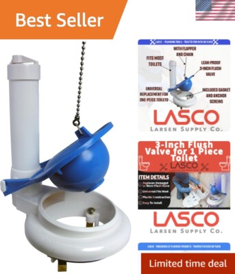 Replacement Flush Valve for -Piece Toilets with Flapper and Chain, 3-Inch 