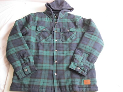 Cloudveil men's Quilted Flannel Shirt Jacket contrast hood Snap Closure green S