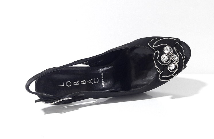 Sandales à Talon Noir Décolté Satin - Taille 35 - Plateau - Occasion Très Bon état