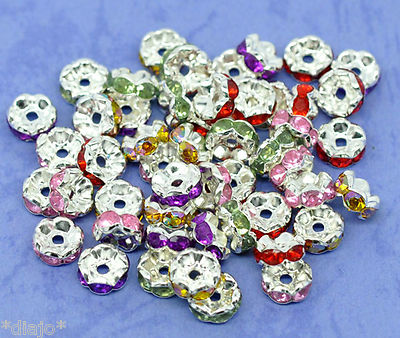25 Strass Rondell 8mm Strassstein Zwischenperle Rhinestone Loch 1,3mm Rondelle *