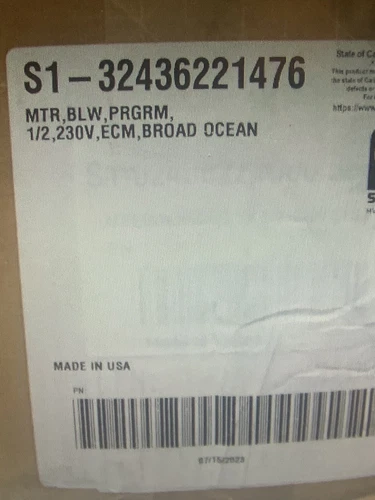 Source 1 S1-32436221476 MTR, BLW ,PRGRM, 1/2, 230V ,ECM, BROAD OCEAN