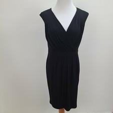 Vince Camuto Sleeveless Dress 8 Black Zip V-Neck Lined Stretch Pleated