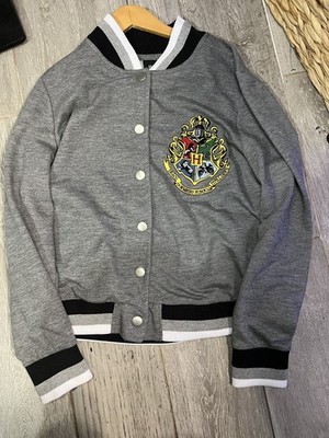 Harry Potter Sweater Cardigan Hogwarts Size 8 Gray Striped Snap Down Long Sleeve