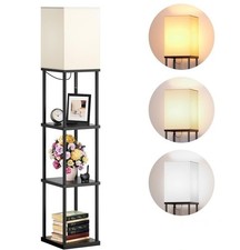 LED Floor Lamp Modern Standing 4-tier Storage Display Shelf Wooden Lounge Light