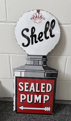 Shell Oil and Gas Pump Porcelain Metal Sign 27 “X 12” Vintage Rep