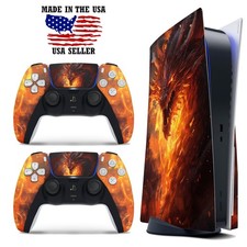 PS5 Disc Version Console  Controller Vinyl Skin Decal Wrap - Fire Dragon