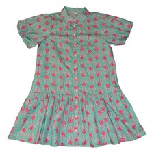 J. Crew Bubble Sleeve Floral Mini Shirt Dress Spearmint 14 X-Large XL Pockets
