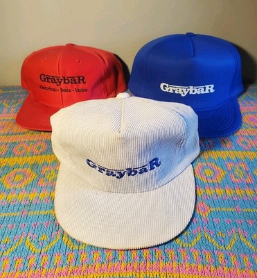 Vintage GRAYBAR Hat Lot of 3 - Red Blue Corduroy Foam Snapback Caps Yupoong