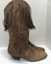 VTG Dingo Suede Leather Fringe Boots Brown Western Women's Size 8.5 M