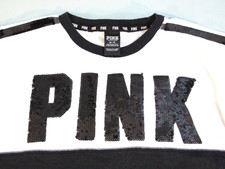 Victoria's Secret PINK Bling Sequin Crewneck Sweatshirt Black White Size XS