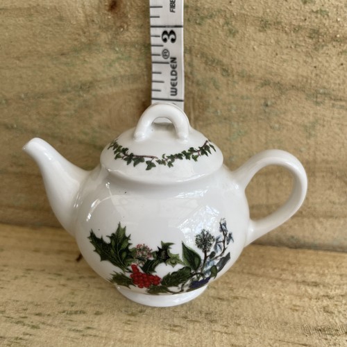 Portmeirion Mini Teapot Ornanament Holly & Ivy Christmas Porcelain Botanical - Picture 5 of 6