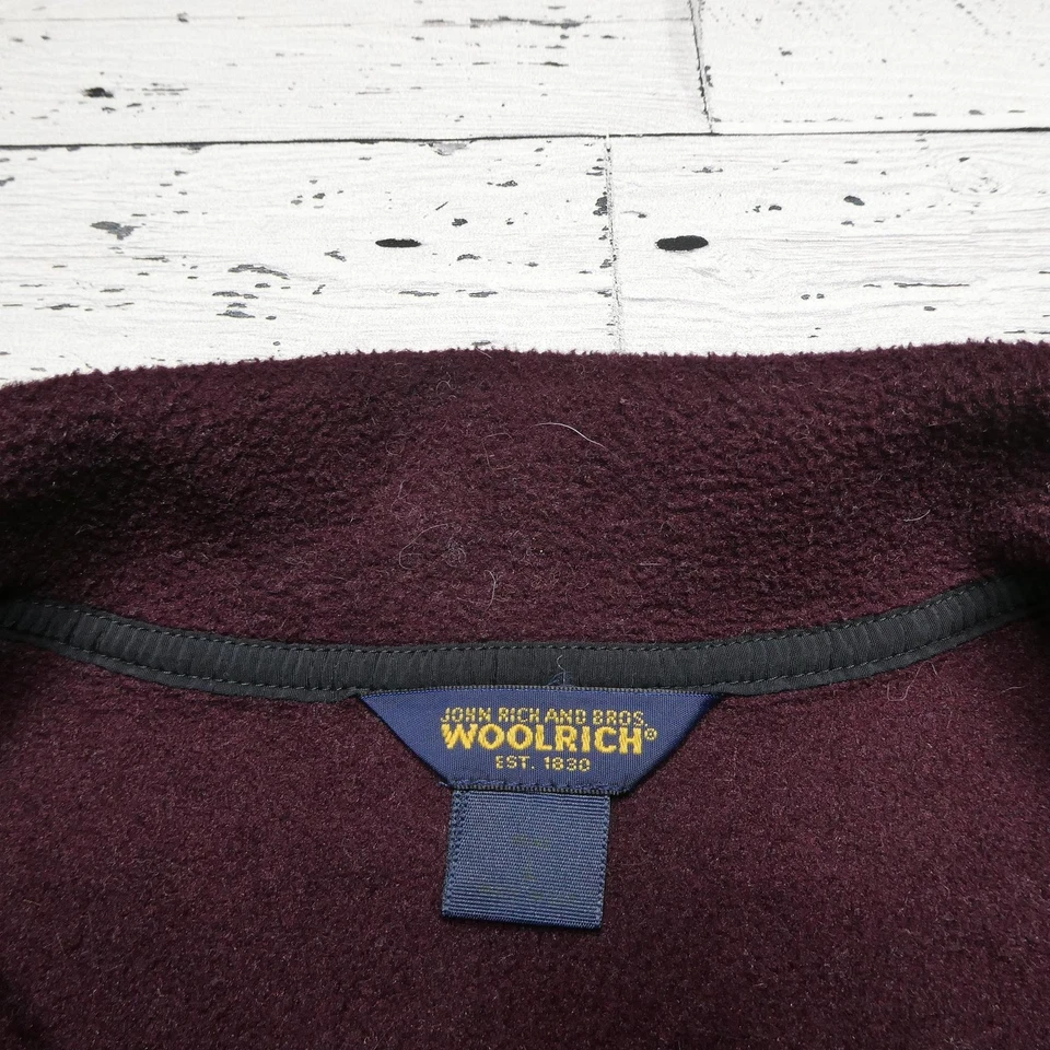 Pullover Woolrich Para Hombres Borgoña Vellón Cuarto Cremallera Polartec Cordón Exterior Foto 2 de 4