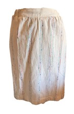 Vintage 80 s White Textured Midi Skirt Rainbow Vertical Dot Sz 10 Costal Cottag