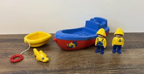 Vintage Playmobil Fishing Boat Set Lifeboat Tug Boat Fish Sailor Figure 1995