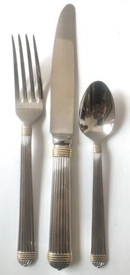 Christian Dior dinner fork knife spoon gold color trim Guadron