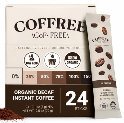 Organic Decaf Instant Coffee Packets - Mold Free, Low Acid, Single-Origin Ara...