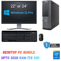 FAST Windows 11 Pro Desktop PC & Monitor Bundle CORE i7 32GB RAM 1TB SSD WIFI
