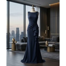 Eliza J 8 Dark Navy Blue (almost Black) Sleeveless Ruffle Front Gown Dress NWT
