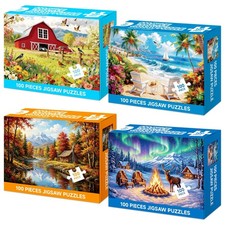4 Pack Four Seasons Scenery 100 Piece Jigsaw Puzzles 10 x 15 Inch