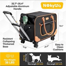 XL Rolling Pet Carrier with Wheels Cat Small Dog Collapsible Black Tan New