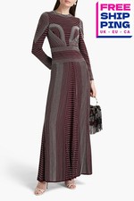 RRP €14152 VALENTINO Silk Beaded Gown US6 UK10 IT42 M Lined Burgundy Striped