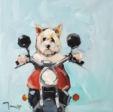 Jose Trujillo Art PRINT 16x16 Collectible Artist Painting Dog Biker