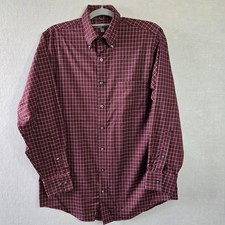 Kenneth Cole Reaction Men's Burgundy Plaid Long Sleeve Dress Shirt 15-15.5/32-33