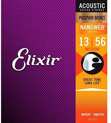 Elixir Strings Phosphor Bronze Acoustic Strings w NANOWEB, 16102 (.013-.056)