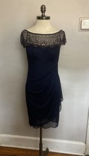 Xscape Blue Cocktail Dress Beaded Ruching 8