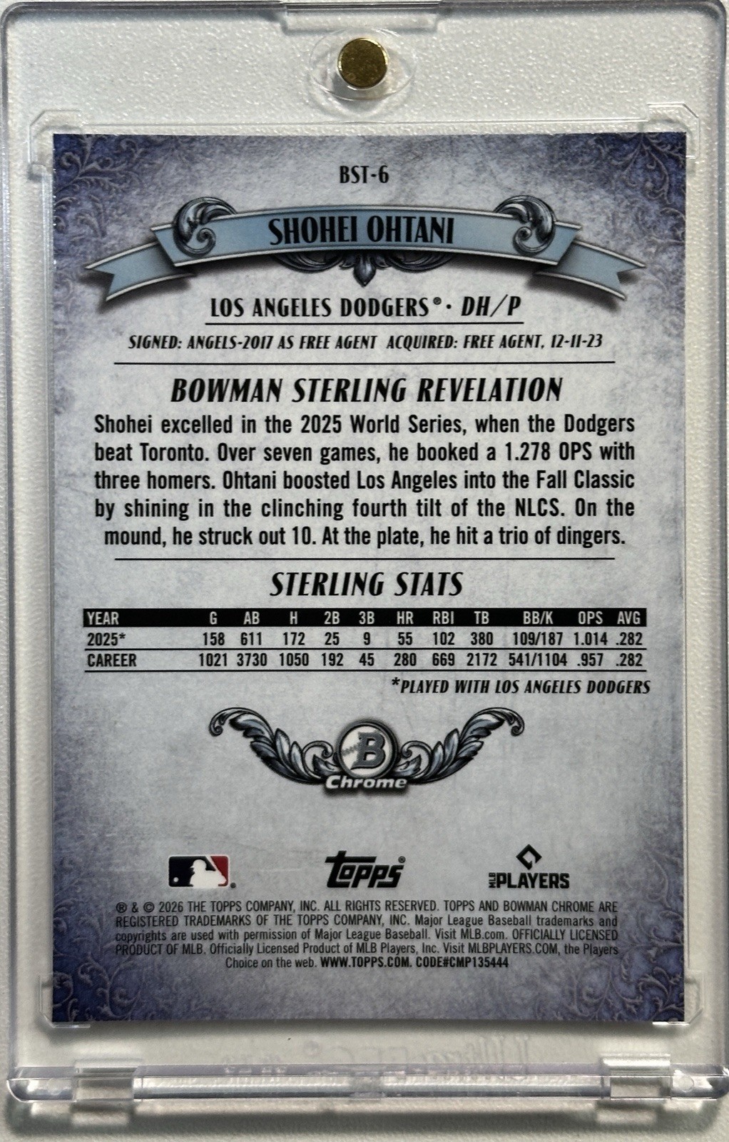 2026 Bowman Chrome Shohei Ohtani #BST-6 Bowman Sterling Refractor LA Dodgers view 2