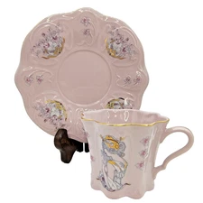 VTG Haas & Czjzek Rosa Porzellan Tea Cup Saucer Pink Art Nouveau Style 1991-2003