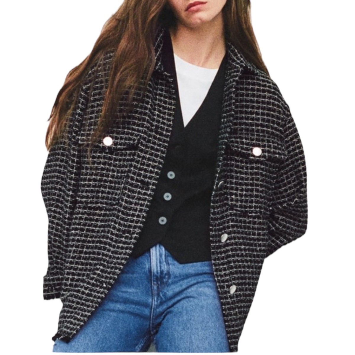 Overshirt Zara Black And White Check Jacket Zara Jacket WMNS L