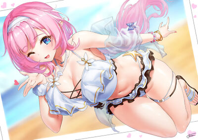 Anime girls pink hair blue eyes swimwear bikini big Playmat Gaming