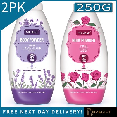 2 x BODY POWDER 100% TALC FREE FOR SOFT SKIN ROSE & LAVENDER FOR WOMEN ...