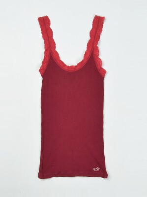 トップス vintage Hollister y2k lace trimtanktop Hollister Y2K Coquette Rib Knit Burgundy Lace Cami Top Size M | eBay
