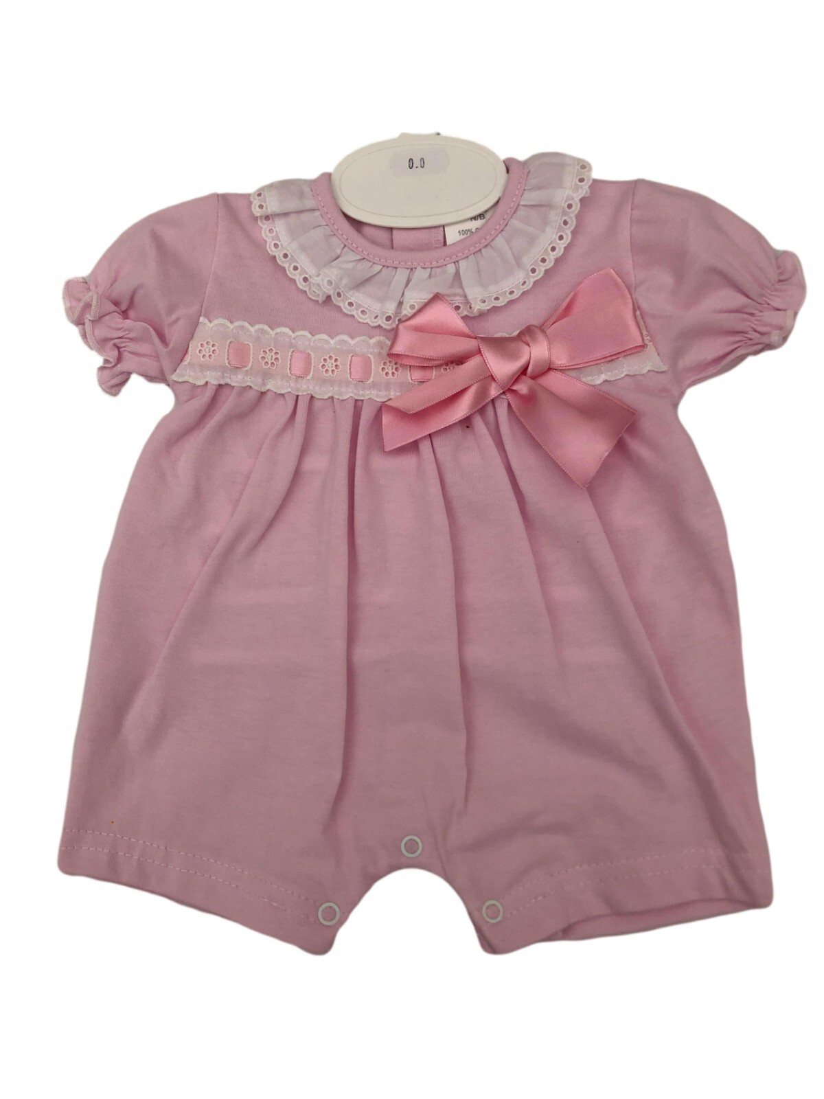 Baby girls Spanish romper Romany all in one ribbon & lace pink NB to 12