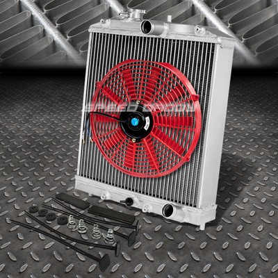 3-ROW ALUMINUM RADIATOR+1X 10''FAN RED FOR 92-00 EJ/EK/DEL SOL EG/INTEGRA DB DC