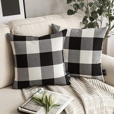 Set of 2  Spring Farmhouse Buffalo Plaid Check Throw Pillow Covers, Everyday Use