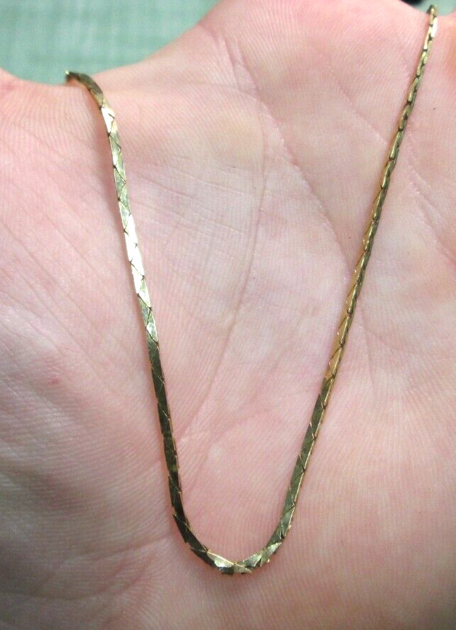 Solid Real 14K Yellow Gold Thin Herringbone Chain… - image 2
