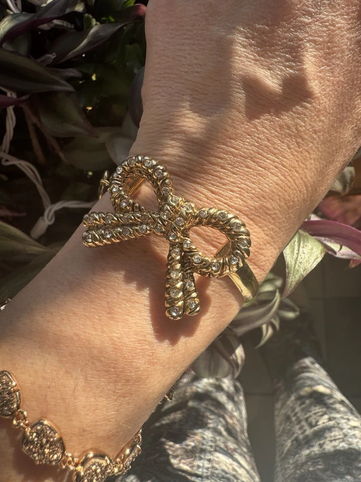 ¡Raro! Brazalete Brazalete Gancho Cinta Arco Oro Cuerda Cristal Vintage Betsey Johnson Foto 3 de 4