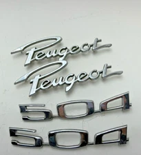 1977 Peugeot 504 Emblems Chrome Badge Nameplate Trim Molding Ornament Lot of 4