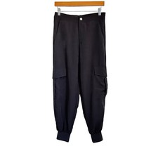 Zara Cargo Trouser Size Medium Black High Waist Joggers Pockets 1608 028 800