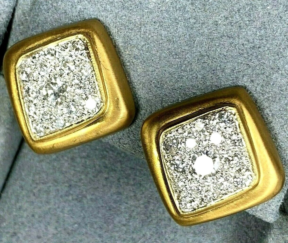 Vintage Diamond Earrings Omega Backs Clip-On Estate Fine Jewelry Pre-Owned 18K - Image 4 of 4