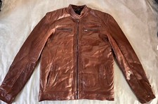VTG David Moore Explorer Brown Leather Moto Bomber Jacket sz XL EUC