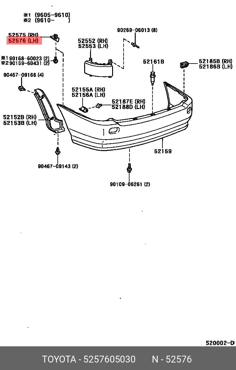 Genuine OE Retainer Rear Bumper VIN 5257605030 for Toyota 52576 