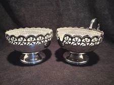 Vintage Celtic Quality Reticulated Silver Plate Frosted Glass Cream & Sugar Set