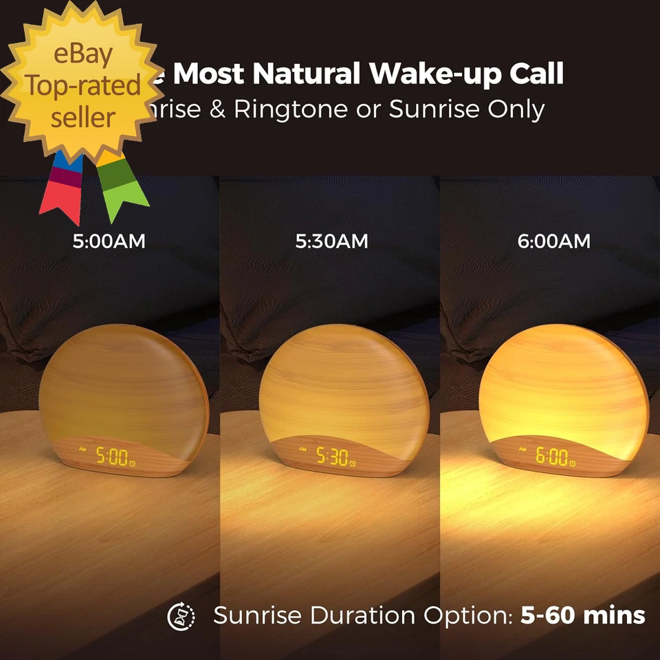 Máquina de sonido de grano de madera natural reloj despertador amanecer 26 inspirado en la naturaleza para dormir Foto 2 de 4